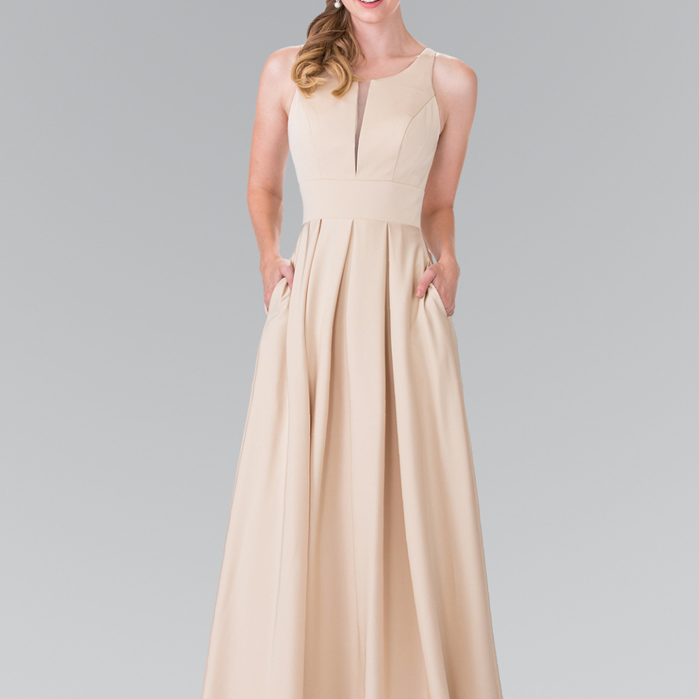 -new Champagne Long Prom Dress with Neck Scoop GL2365
